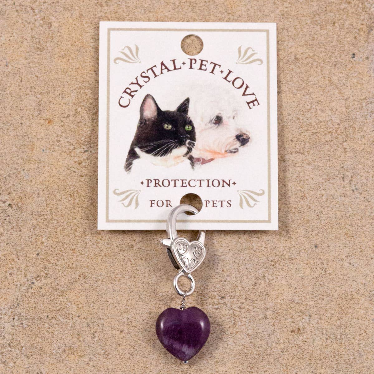 Amethyst Crystal Healing Pet Pendant Heart Holistic Support