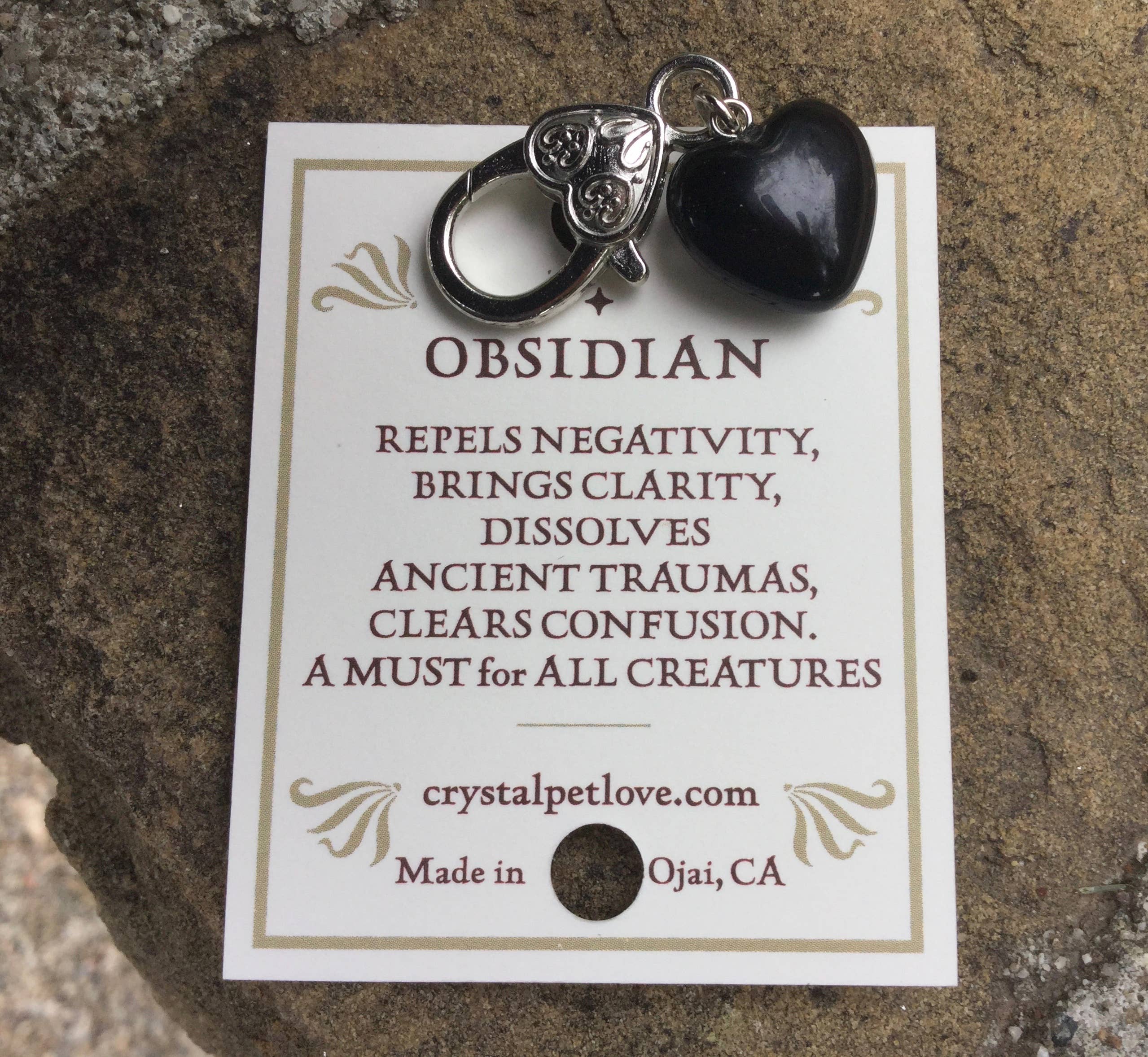 Clarity Black Obsidian Pet Pendant Heart Crystal Support