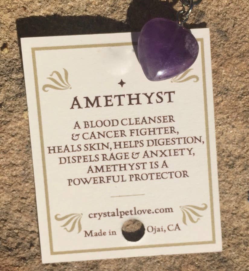 Amethyst Crystal Healing Pet Pendant Heart Holistic Support