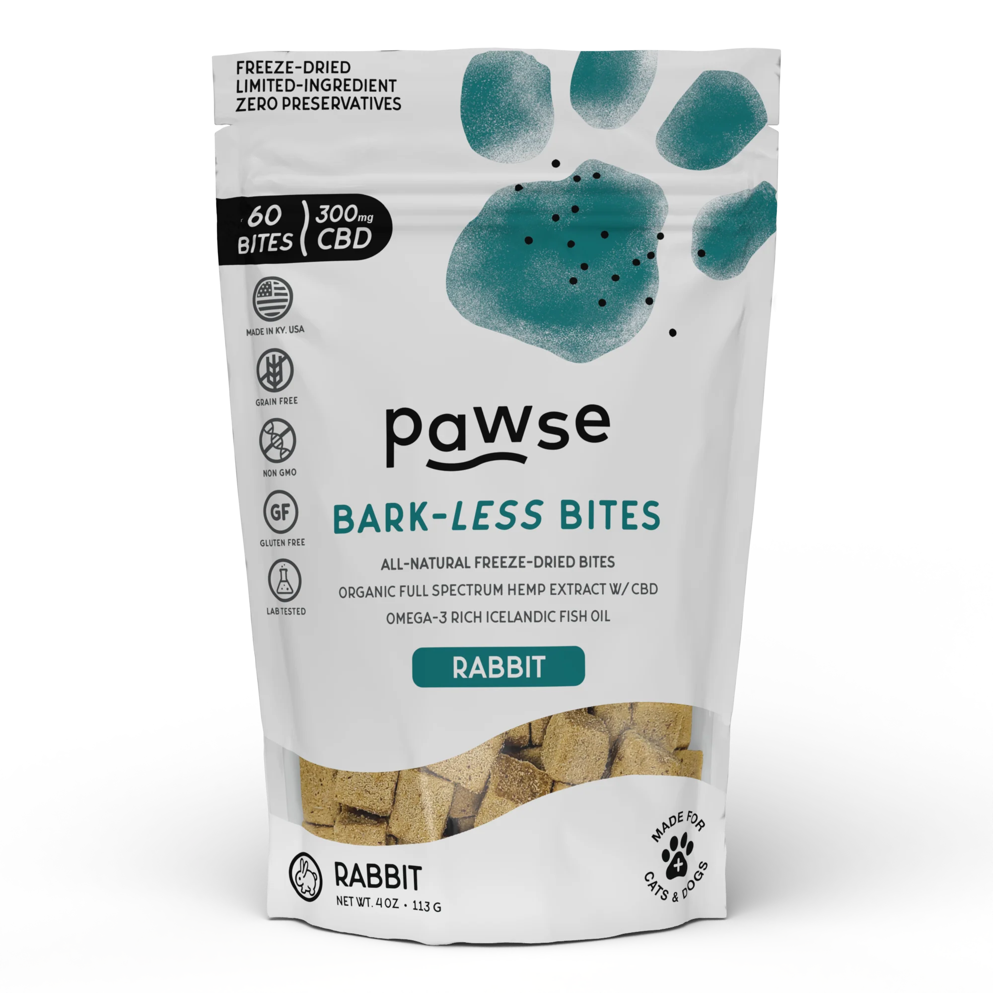 Pawse Bark-Less Bites - 300 MG Organic CBD (5 MG CBD Per Bite) - For All Pets