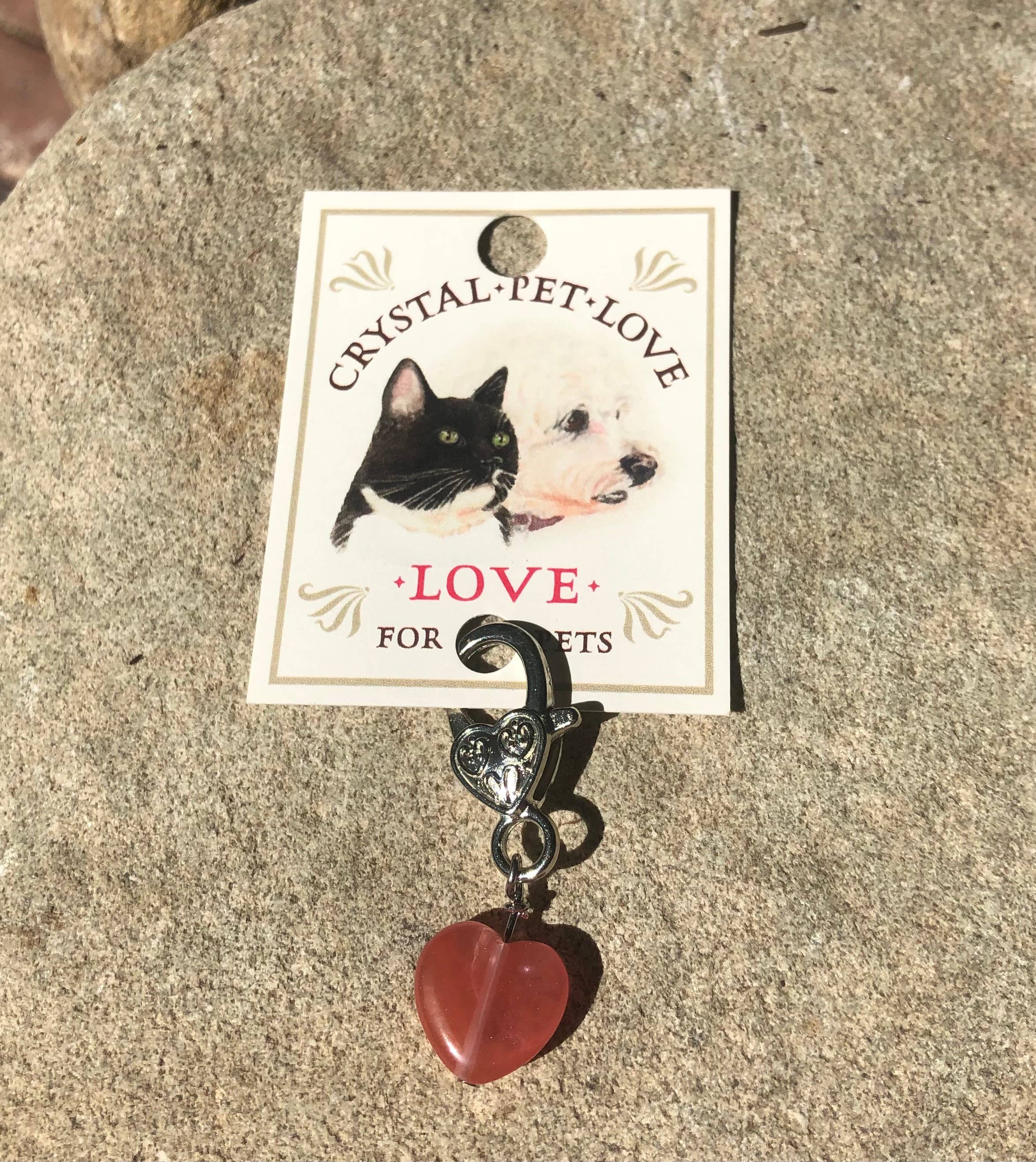 Cherry Quartz Heart Pet Pendant Holistic Crystal Support